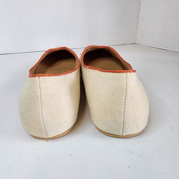 Cat Face Shoes Flats Womens 9.5 Kitten Embroidered Hot Polka Dot Cream Orange - Picture 7 of 10